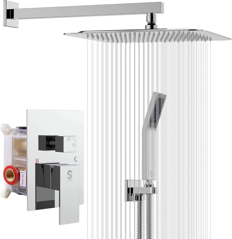 SR SUN RISE SRSH-D1203 12 Inches Bathroom Luxury Rain Mixer Shower Combo Set Wall Mounted Rainfal... | Amazon (US)
