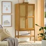 Better Homes & Gardens Springwood Caning Storage Cabinet, Light Honey Finish - Walmart.com | Walmart (US)