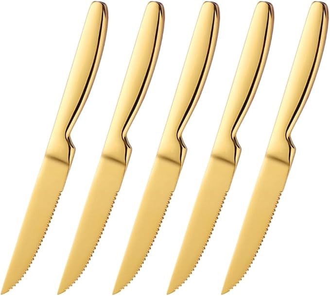 Steak Knife Set, 5 Piece Serrated Heavy Duty Stainless Steel Table Knife, One Piece Handle, Cuts ... | Amazon (US)