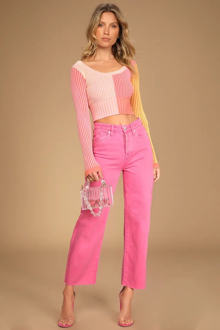 The Baxter Pink Denim High-Waisted Straight Jeans | Lulus (US)