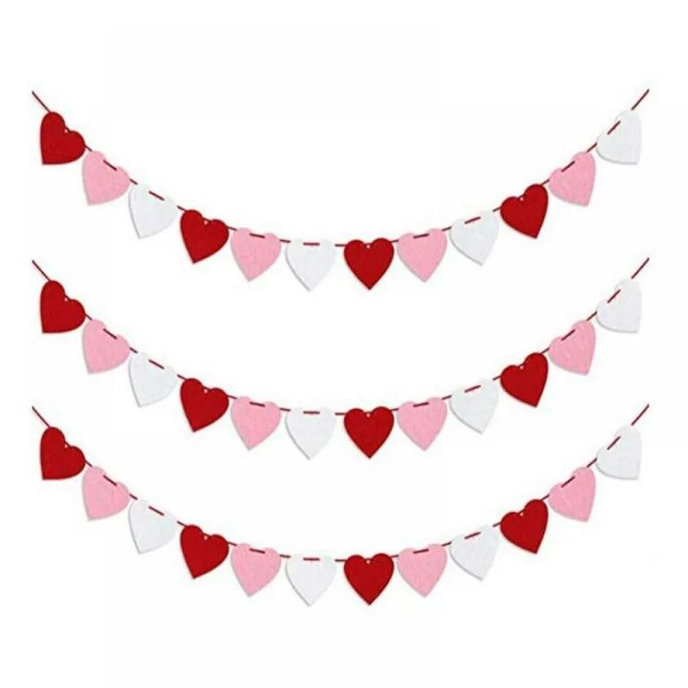 Felt Heart Garland for Valentines Day Decor - Pack of 36, Red, Rose, Light Pink Heart Banner Garl... | Walmart (US)