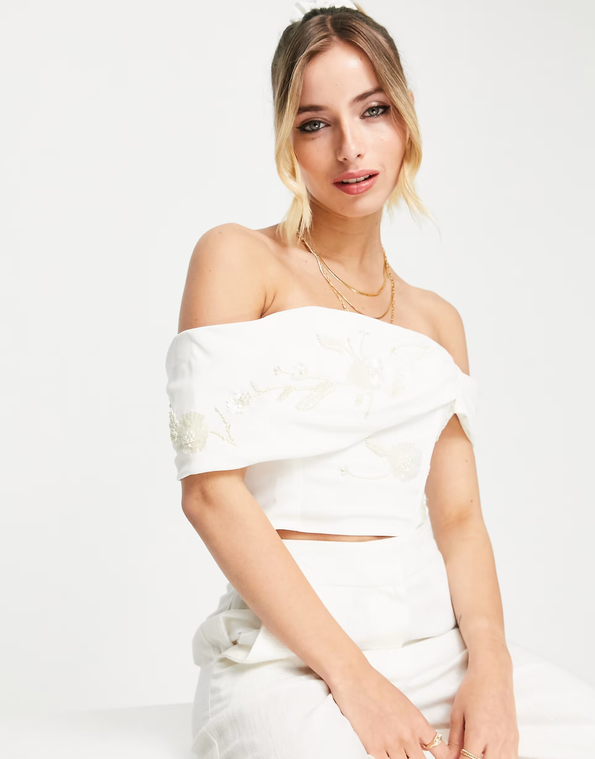 Hope & Ivy Bridal crop top and skirt set in ivory | ASOS (Global)