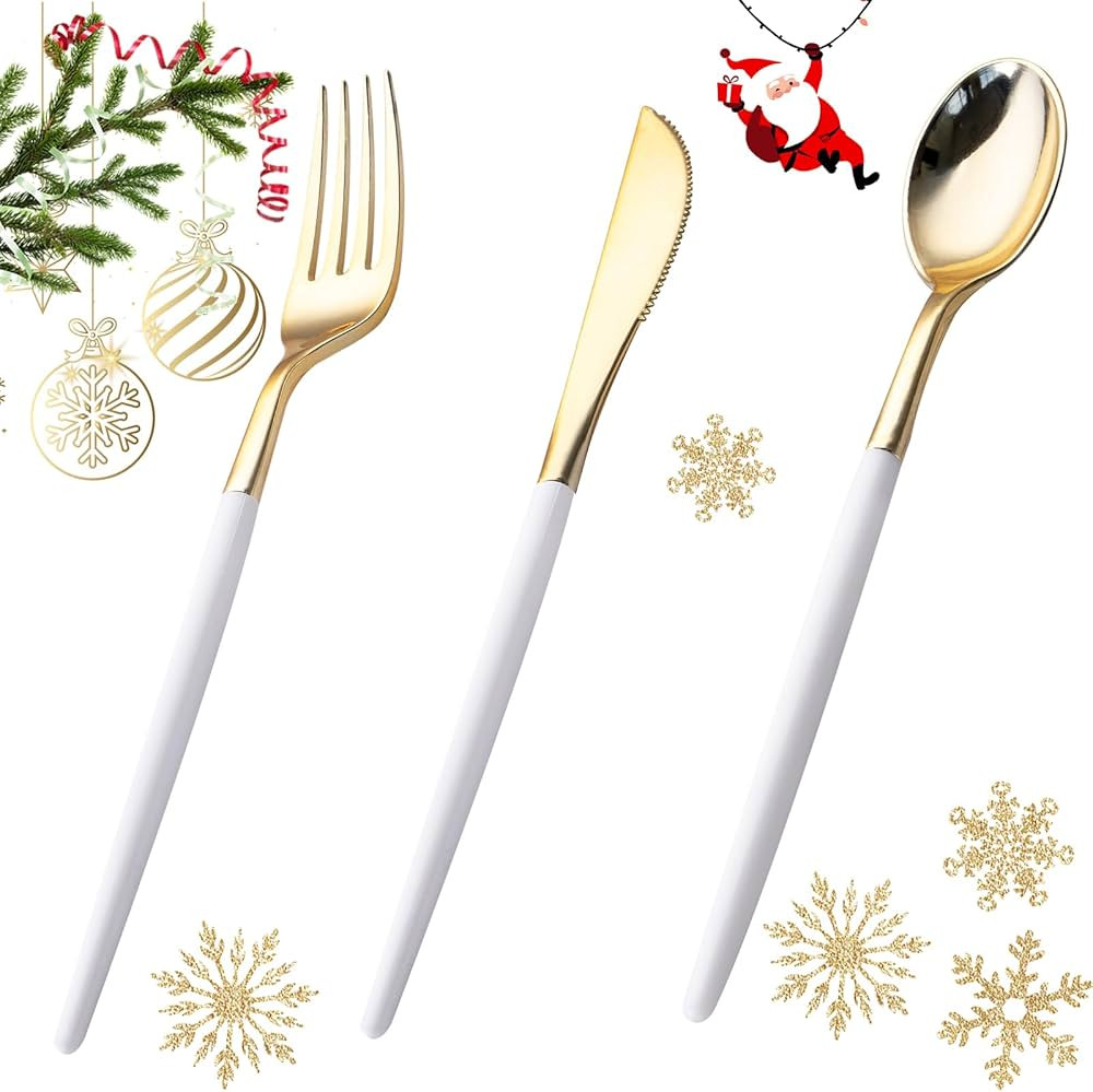 I00000 60 Pcs Gold Plastic Silverware - Heavy Duty Plastic Cutlery -Party Disposable Silverware S... | Amazon (US)