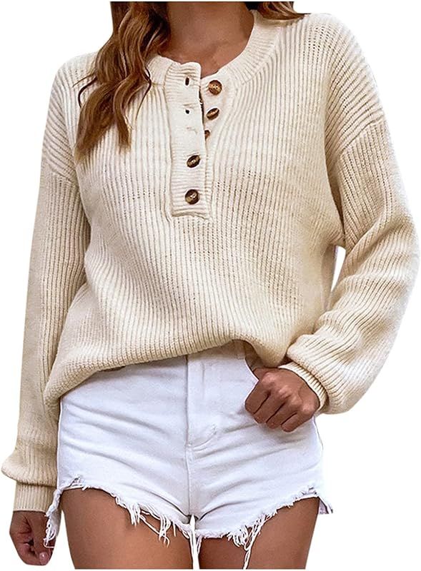 Women's Sweaters Casual Fashion 2022 Long Sleeved Knitting Solid Color Sweater Top Fall Clothes | Amazon (US)