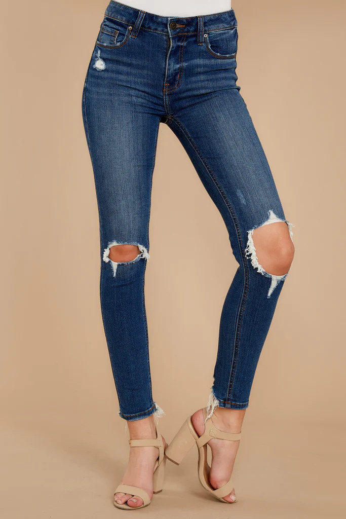 You Could Be Famous Dark Wash Distressed Skinny Jeans | Red Dress 