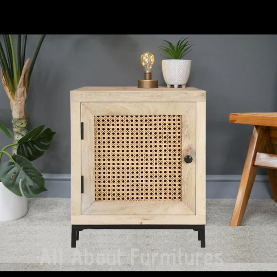 Rustic Bedside Table Retro Solid Wood Side Rattan Cabinet | Etsy | Etsy (UK)