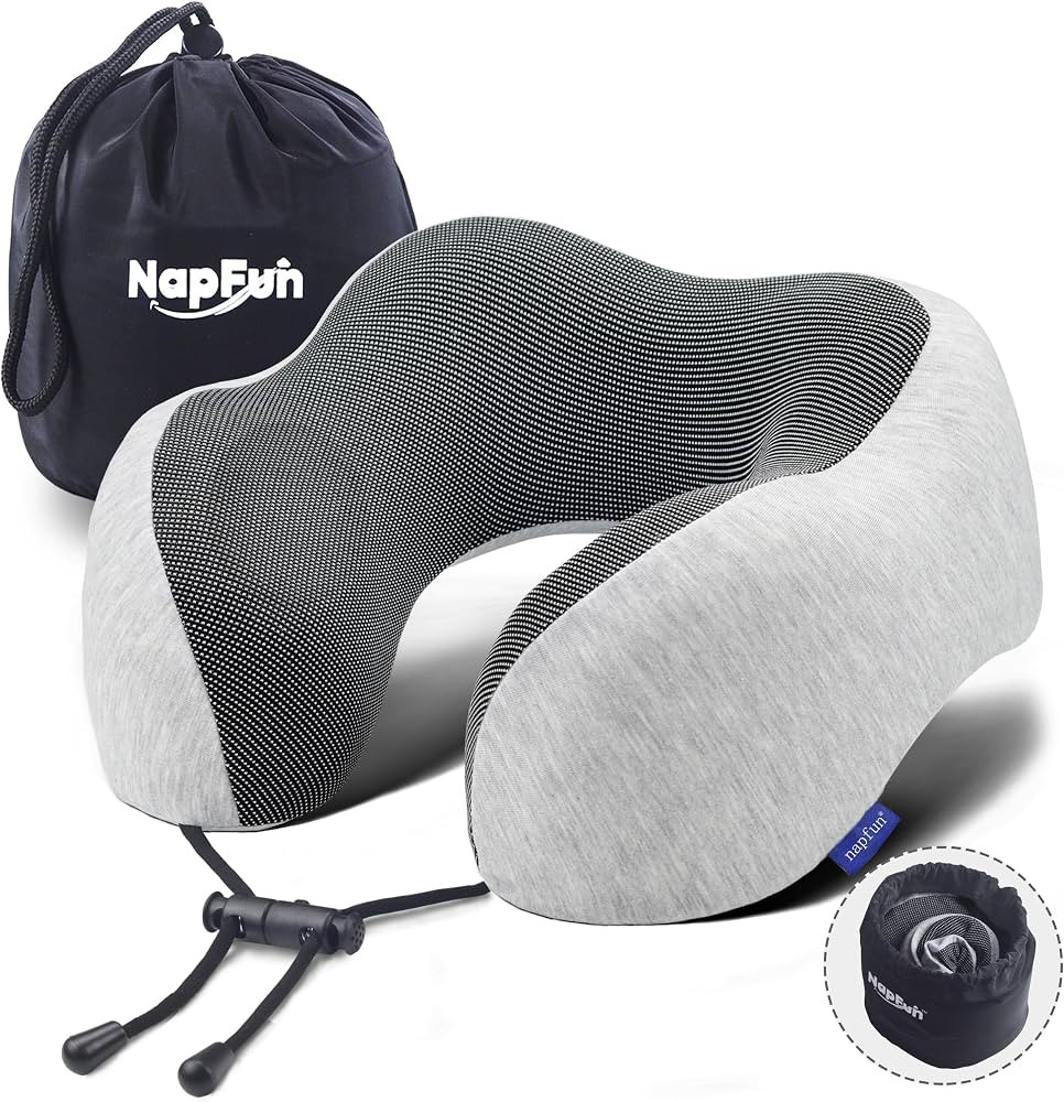 napfun Neck Pillow for Traveling, Upgraded Travel Neck Pillow for Airplane 100% Pure Memory Foam ... | Amazon (US)