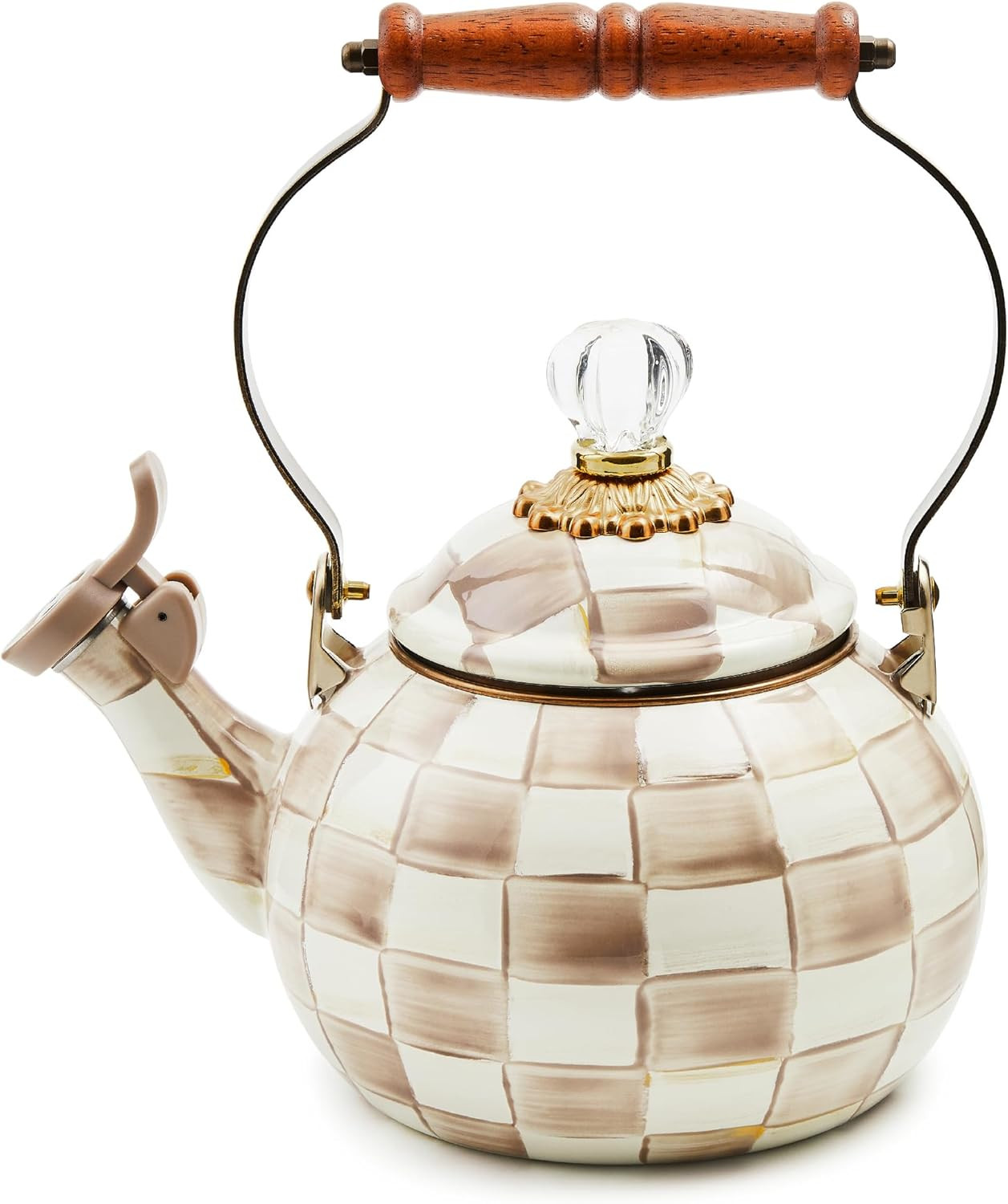 MACKENZIE-CHILDS Whistling Tea Kettle, Brown-and-White Mocha Check | Amazon (US)
