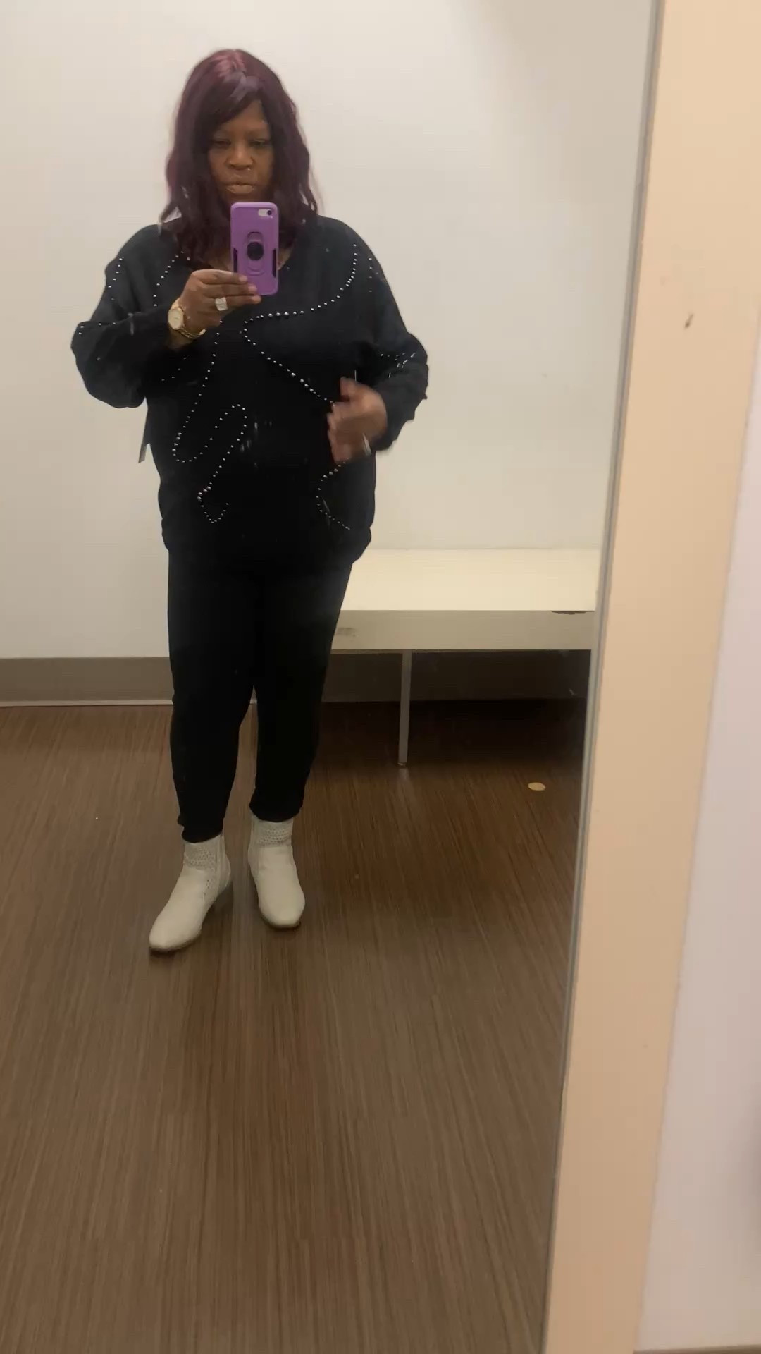 Plus size Ootd black beaded sweatshirt, black leggings, and beige boots 

#LTKPlusSize #LTKootd #LTKOver40