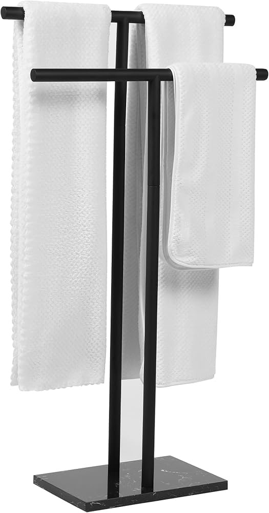 Free Standing Towel Rack for Bathroom - Matte Black Finish - Stand Alone 2 Tier Stainless Steel T... | Amazon (US)