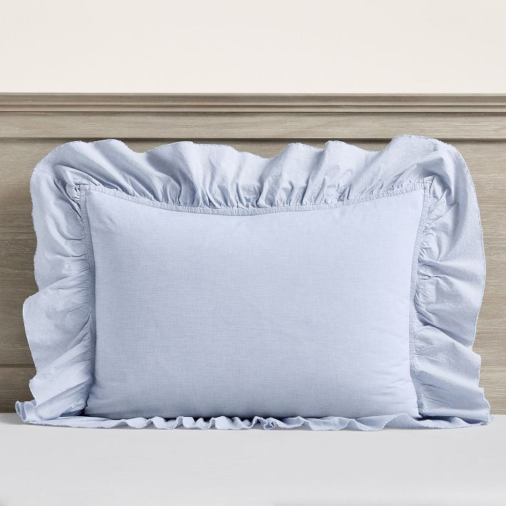 Chambray Ruffle Organic Duvet Cover | Pottery Barn Teen