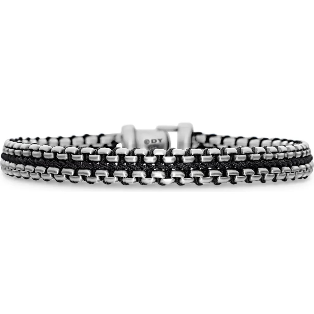 David Yurman Men's Woven Box Chain Bracelet in Sterling Silver with Nylon, 10mm in Black at Nordstrom, Size Small | Nordstrom