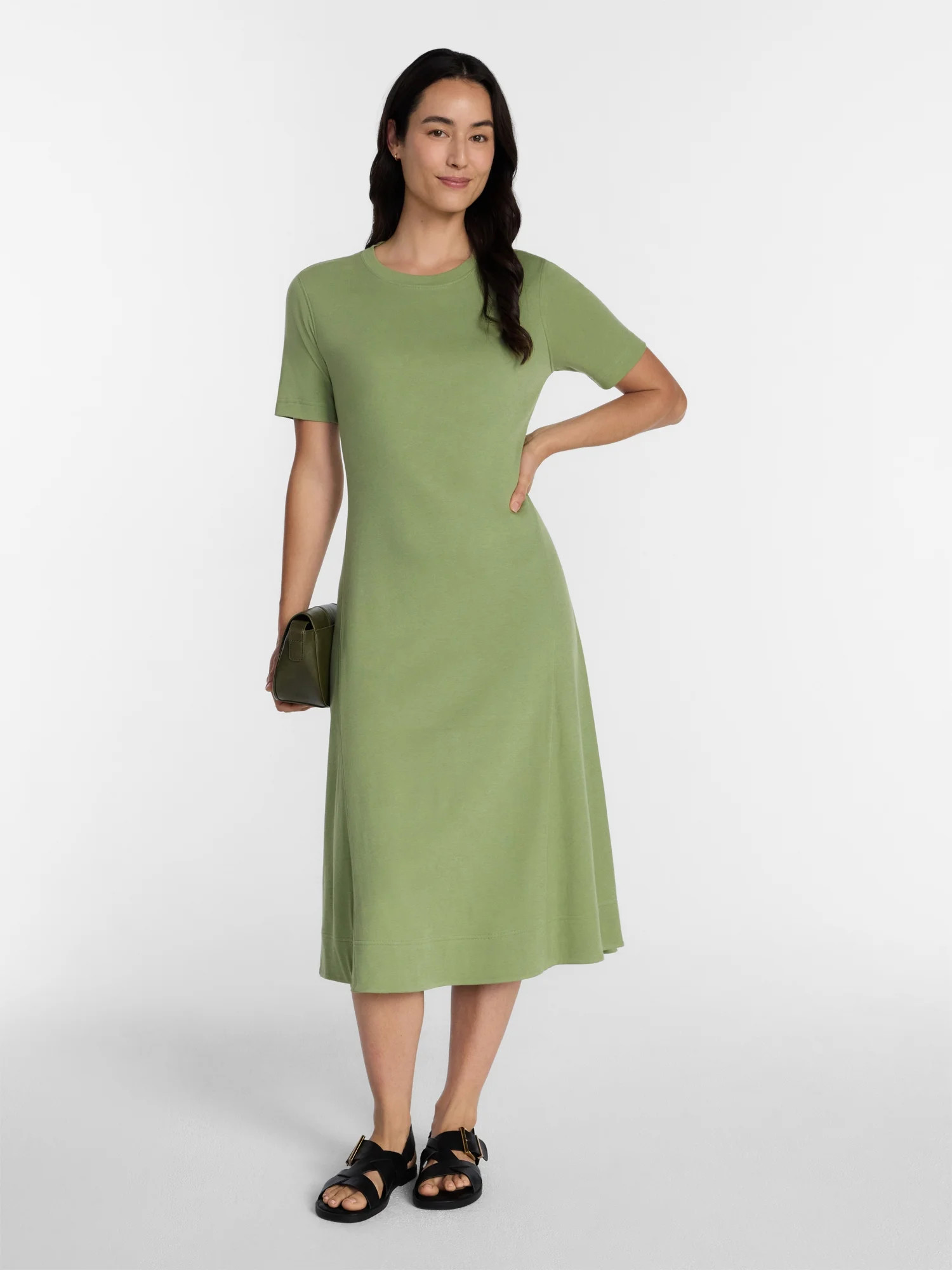 Time and Tru Women's and Women's Plus Seamed Cotton Midi Dress, Sizes XS-4X | Walmart (US)