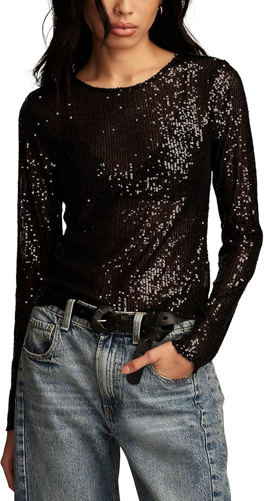 Lucky Brand Women's Sequin Long Sleeve Layering Top | Amazon (US)