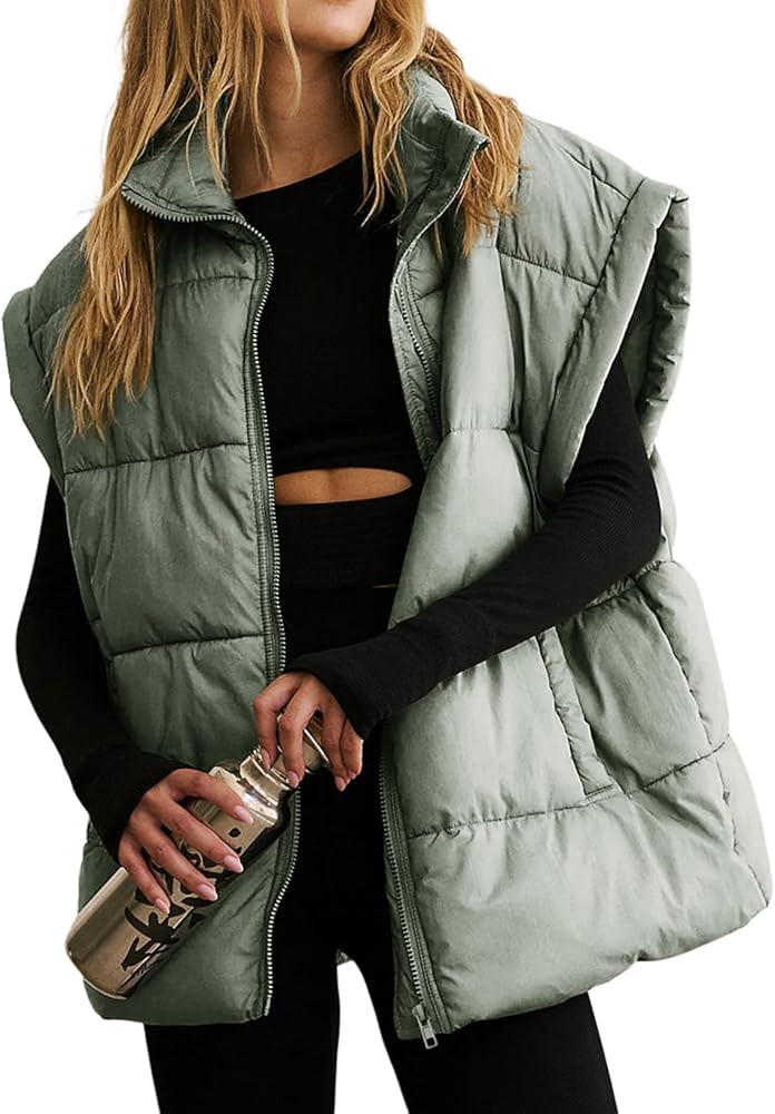 Dokotoo Women's Casual Winter Oversized Puffer Vest Stand Collar Flysleeve Insulated Padded Puffy... | Amazon (US)