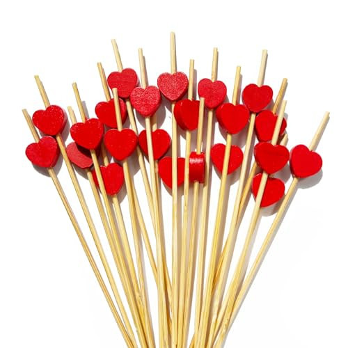 Cocktail Picks, 4.7 Inch Red Heart Toothpicks for Appetizers,100 PCS Bamboo Cocktail Sticks Skewers for Desserts Charcuterie Fruit food for Baby Shower Wedding Valentines Day Decoration Party Supplies | Amazon (US)