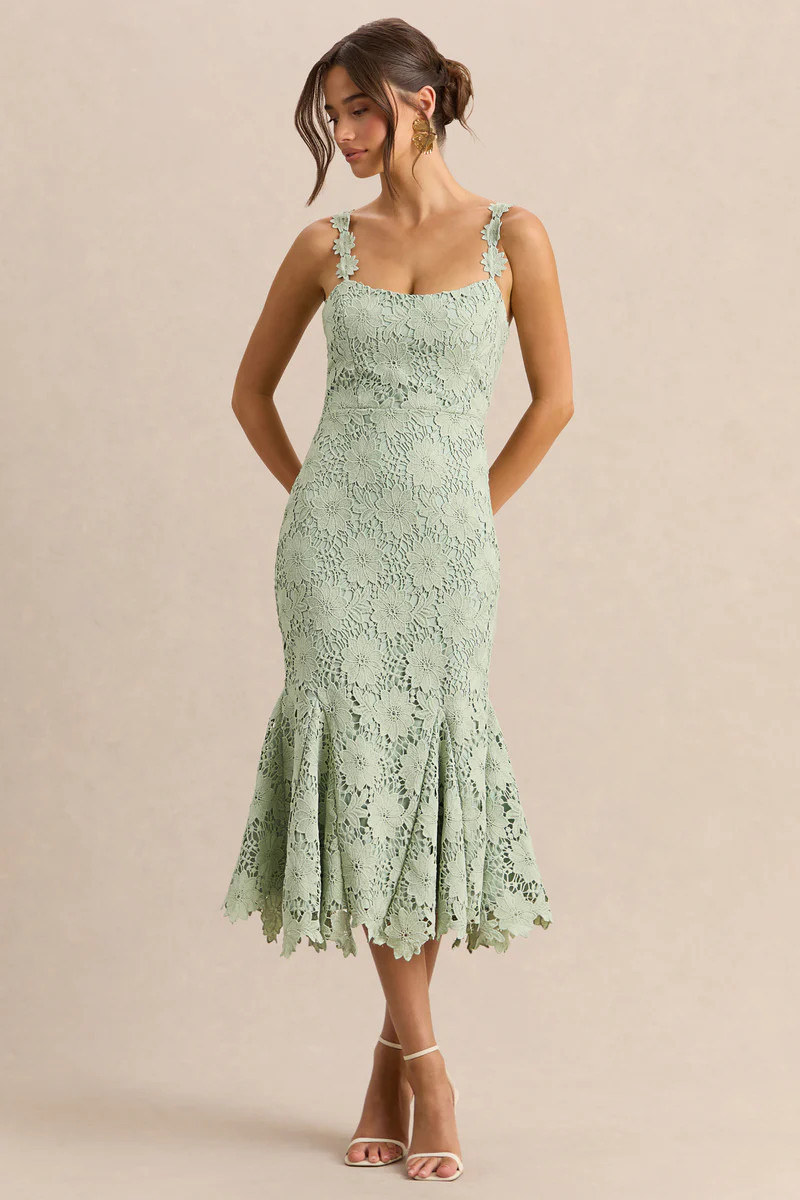 Melia  Sage Lace Scoop-Neck Midi Dress | Club L London
