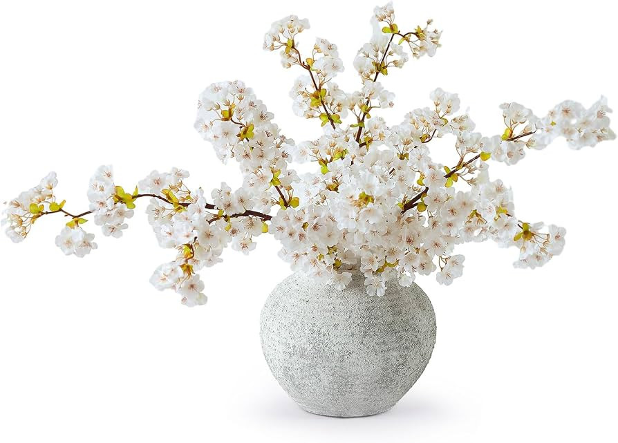 mizii 3Pcs Artificial White Cherry Blossom Branches 40" Fake Silk Cherry Blossoms Flowers with Lo... | Amazon (US)