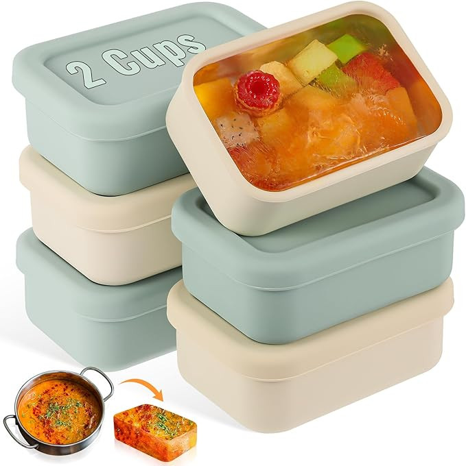 6 Packs 2 Cup Silicone Soup Freezer Molds with Lid Silicone Soup Freezer Trays Rectangle Reusable... | Amazon (US)