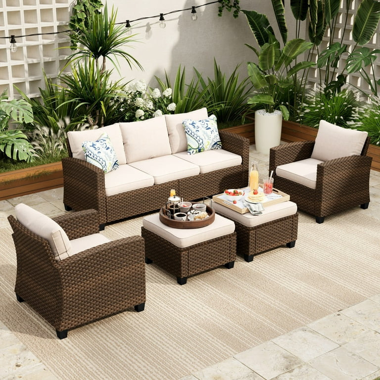 Sophia & William 5 Pieces Wicker Patio Furniture Set 7-Seat Outdoor Conversation Set, Beige | Walmart (US)