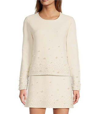 Antonio Melani Gia Pearl Embellishment Crew Neck Long Sleeve Sweater | Dillard's | Dillard's