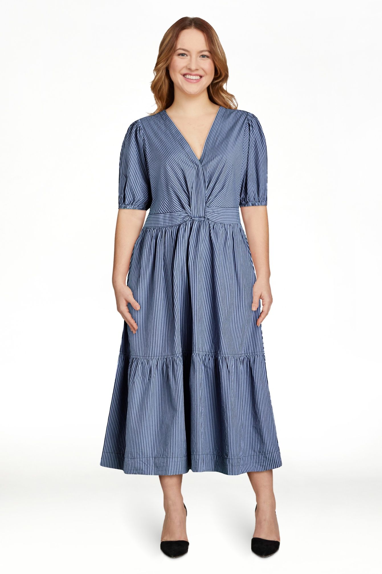 Free Assembly Women's Twist Front Cotton Midi Dress, Sizes XS-XXL | Walmart (US)