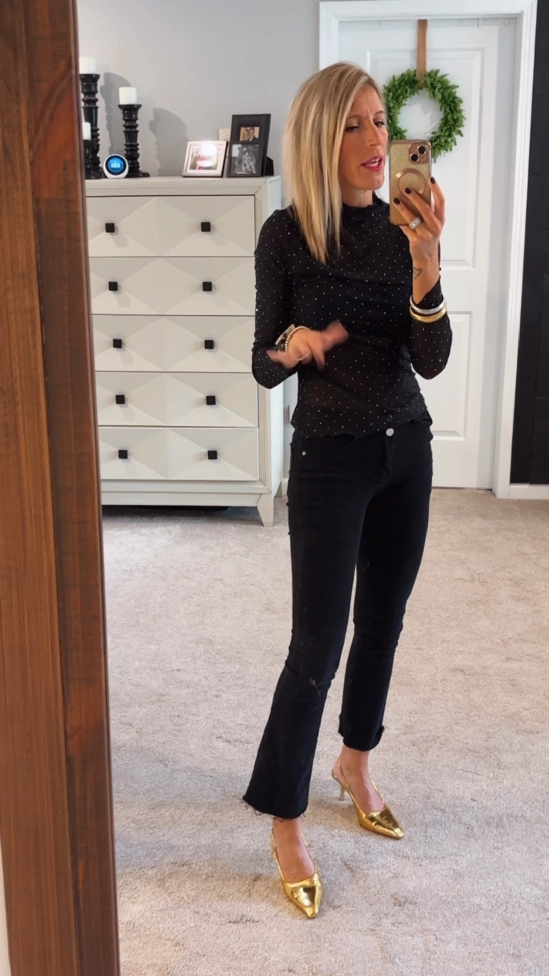 Sequin shirt 
Holiday style
Sheer shirt 
Amazon fashion 
Mesh shirt 
Date night style 
Winter outfit 
New York City 
Vegas outfit 
Black denim 
Black jeans 
Gold heels
Slingback heels 
Mock neck
Holiday party 
Rhinestone embellished 
Cropped Denim 

#LTKSaleAlert #LTKFindsUnder50 #LTKHoliday