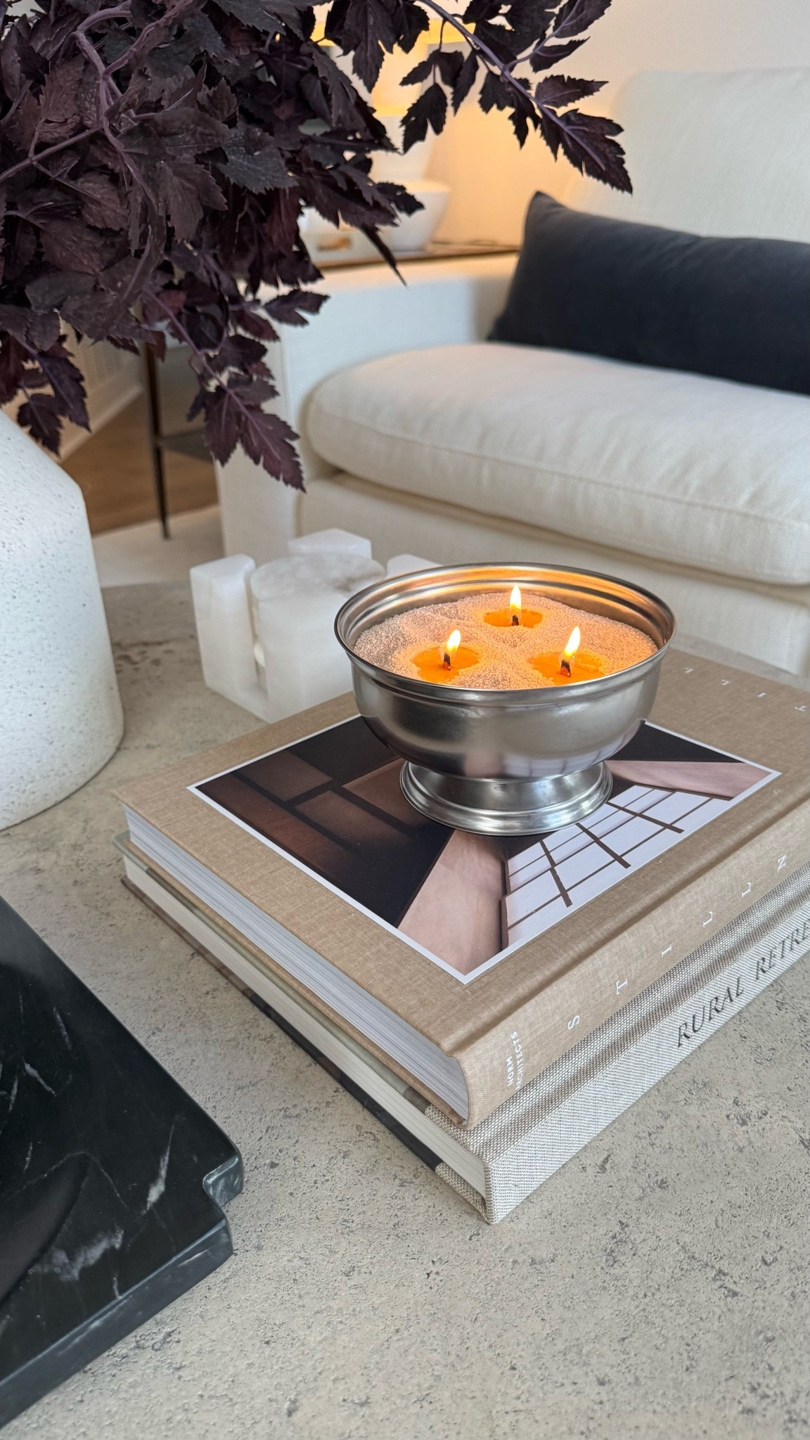Cozy fall coffee table styling🍂Refillable Plant based wax in a cozy fall scent! I used a metal vessel from Mepra that I found at Sabavi Home (code ET10)

#LTKHome #LTKSeasonal