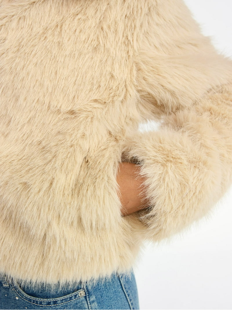 No Boundaries Faux Fur Coat, Women's and Plus | Walmart (US)