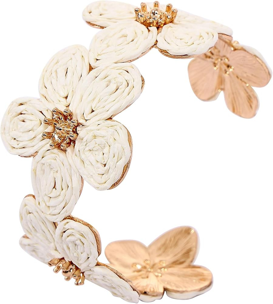 Raffia Colorful Flower Cuff Bracelet For Women Statement Chunky Spring Summer Floral Tropical Bea... | Amazon (US)