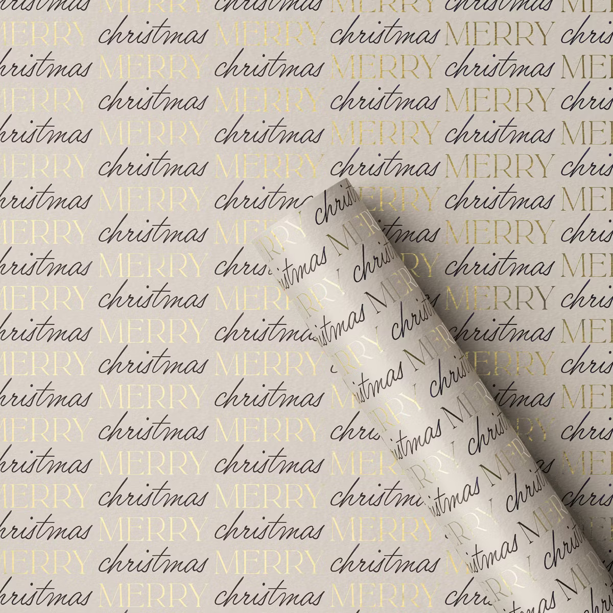 30" 25 sq ft Christmas Roll Wrap Black/Gold Merry Christmas on Gray - Wondershop™ | Target