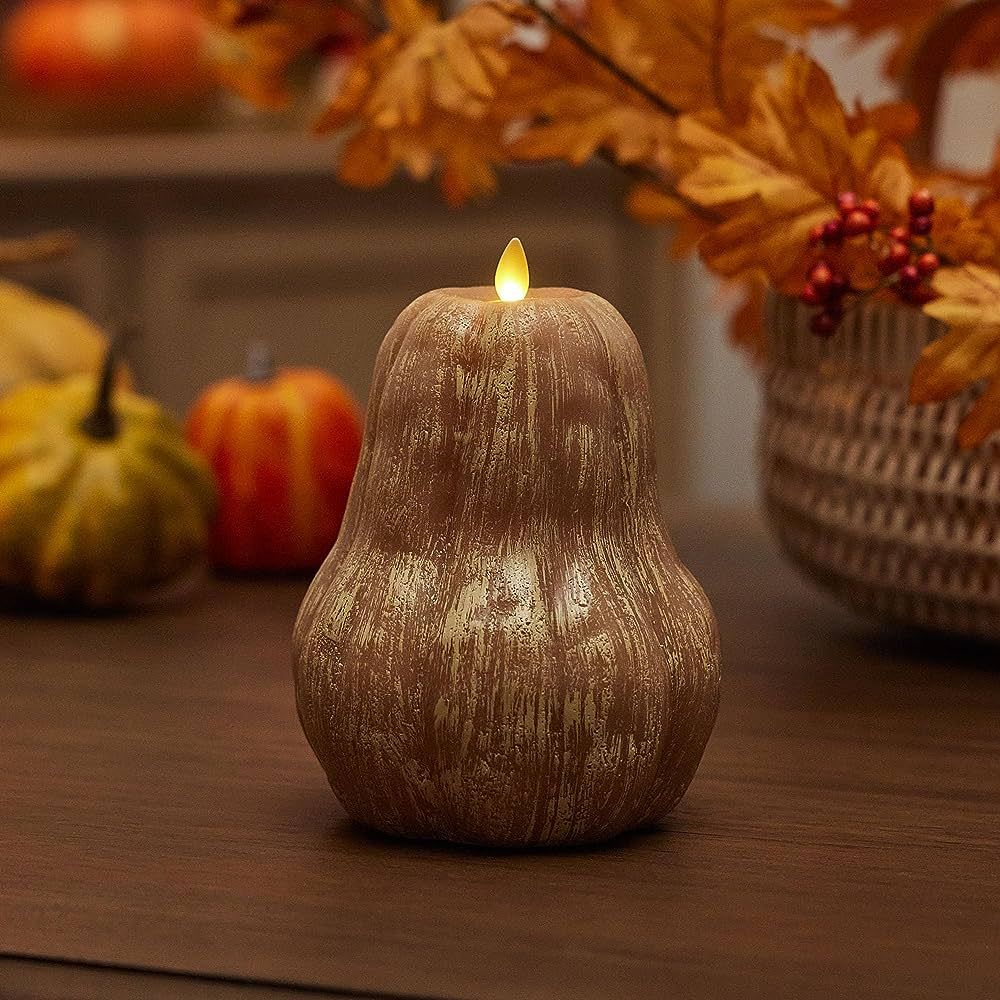 Luminara Flameless Candle Gourd Figural Rustic Texture with Natural Color (5.3" x 7.5") Smooth Fi... | Amazon (US)