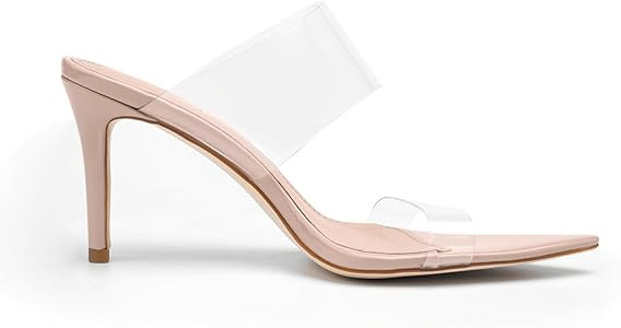 vivianly Clear Pointed Toe Heels Sandals Transparent Strap Stiletto High Heels Slip on Mules for ... | Amazon (US)