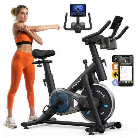 MERACH Stationary Exercise bike with Exclusive Free APP, Indoor Cycling Bicycle with 300lbs Weight Capacity, Silent Belt Drive and Comfortable Seat Cushion for Home Cardio Workout 35 Lbs Flywheel | Walmart (US)