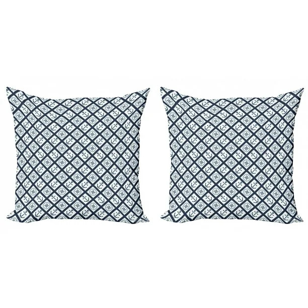 Navy Throw Pillow Cushion Cover Pack of 2, Nautical Pattern with Anchor and Windrose in Rope Stri... | Walmart (US)