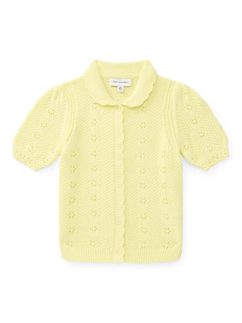 Free Assembly Kids and Toddler Cotton Pointelle Cardigan Sweater with Short Sleeves, Sizes 12M-3T... | Walmart (US)