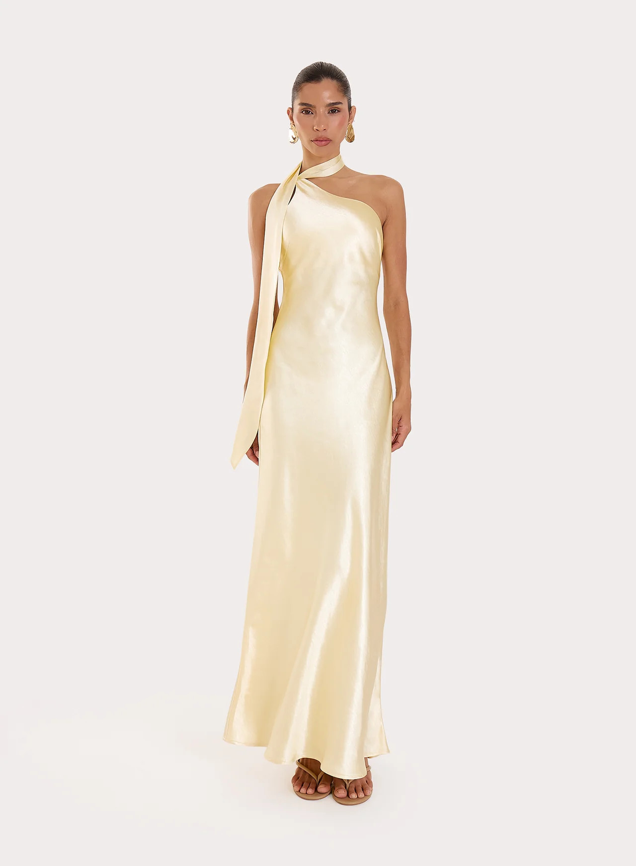 Women's Lemon Satin One Shoulder Maxi Dress | Ellen | 4th & Reckless | 4th & Reckless