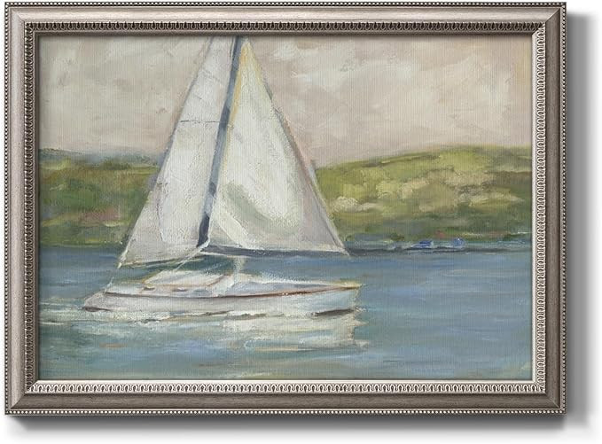 Seascape Wall Art White Sailboats in the Blue Ocean Painting Modern Abstract Artwork for Home Dé... | Amazon (US)