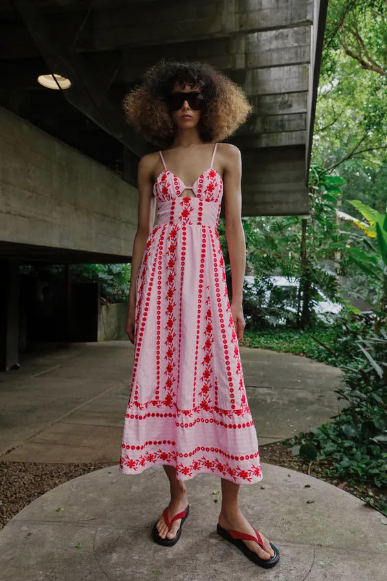 EMBROIDERED EYELET MIDI DRESS | Zara US