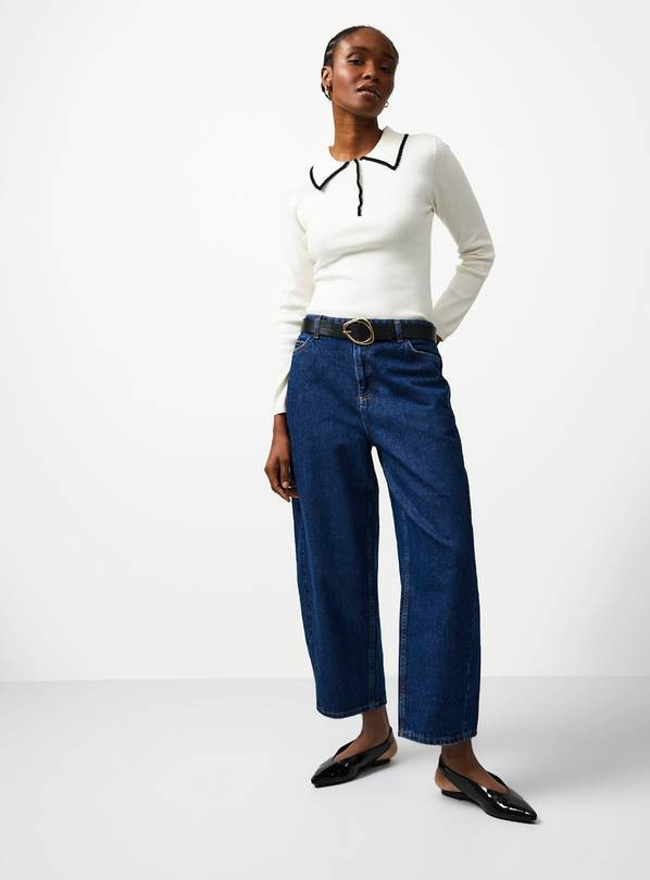 Dark Denim Relaxed Barrel Leg Jeans 8R | Tu Clothing