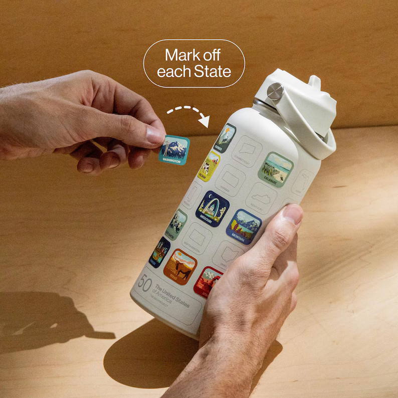 50 States Bucket List Bottle With Stickers, Fifty States Checklist Bottle With Stickers, Travel G... | Etsy (US)