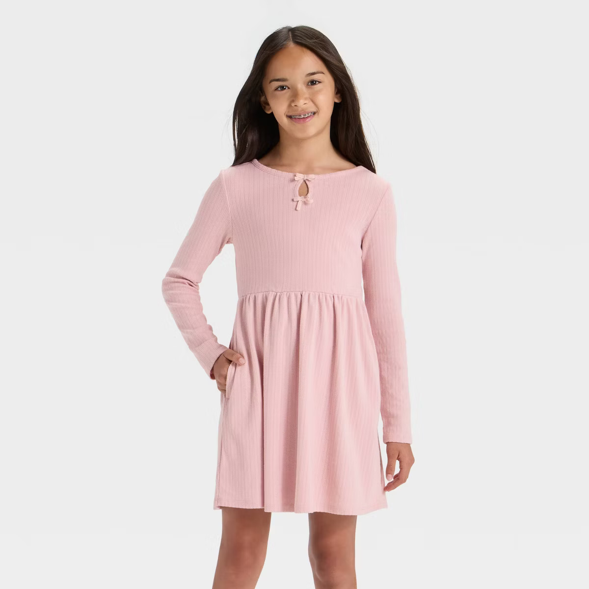 Girls' Long Sleeve Pointelle A-Line Dress - Cat & Jack™ | Target