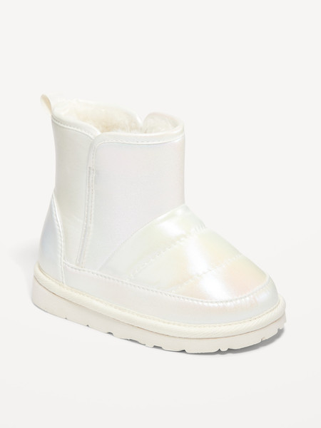 Iridescent Quilted Faux-Fur Trim Booties for Toddler Girls | Old Navy (US)