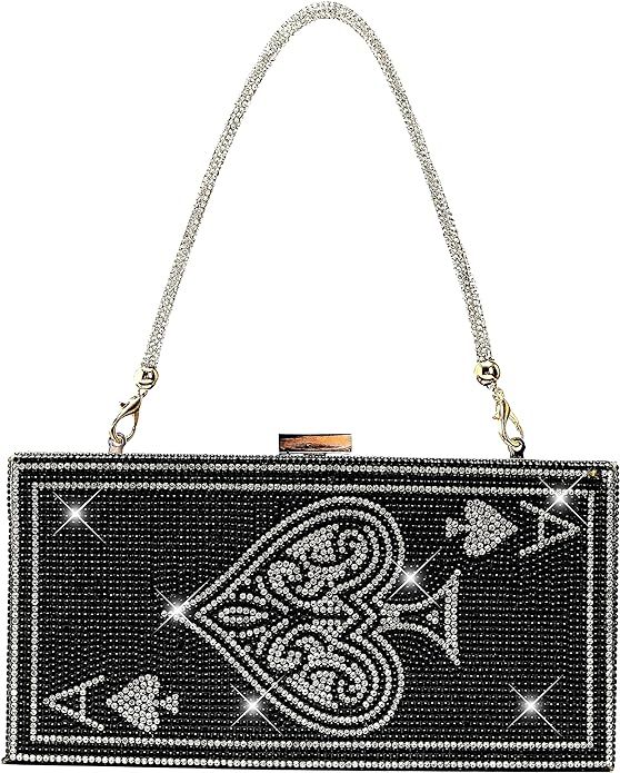 Poker Card Queen Evening Bags and Clutches Ace of Spades Diamond Bling Rhinestone Women Evening H... | Amazon (US)