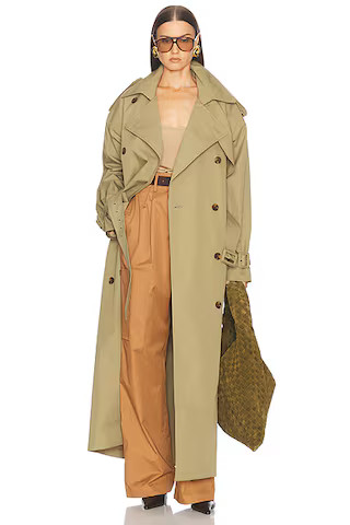 Helsa Classic Oversized Trench in Olive | FWRD | FWRD 