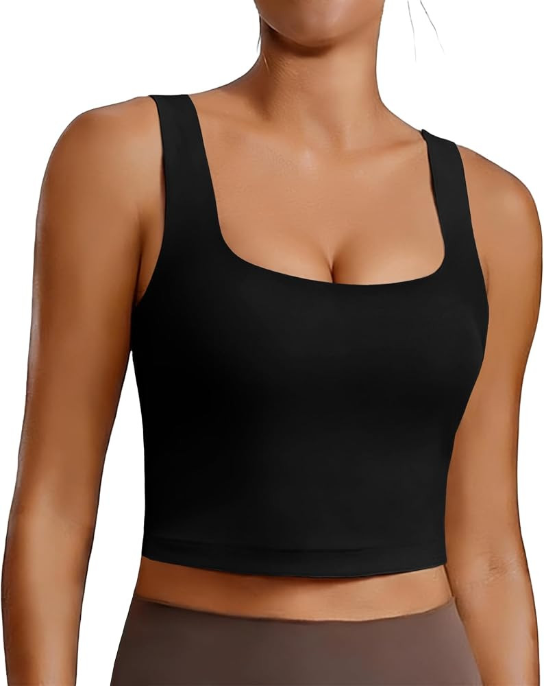 PINSPARK Sports Bra for Women Square Neck Longline Tank Tops with Padded | Amazon (US)