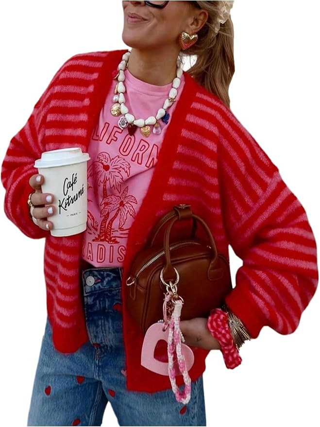 GORGLITTER Women's Button Up Cardigan Colorful Striped Color Block Knit Button Down Long Sleeve C... | Amazon (US)