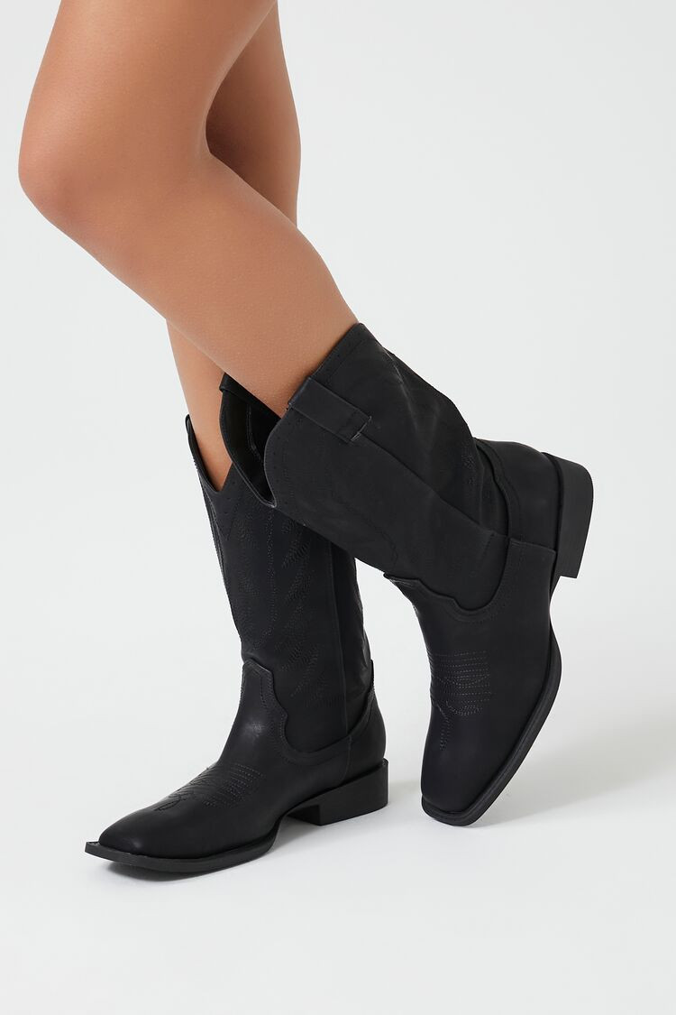 Women's Faux Leather Cowboy Boots in Black, 8 | Forever 21 (US)