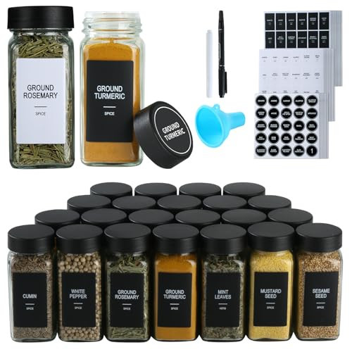 GMAMXD 36 Glass Spice Jars with Labels, Spice Jar Set, 4oz Spice Containers, Seasoning Containers with Black Airtight Lids and Shaker Lids, Square Empty Spice Bottles, 492 Labels, 1 Funnel | Amazon (US)