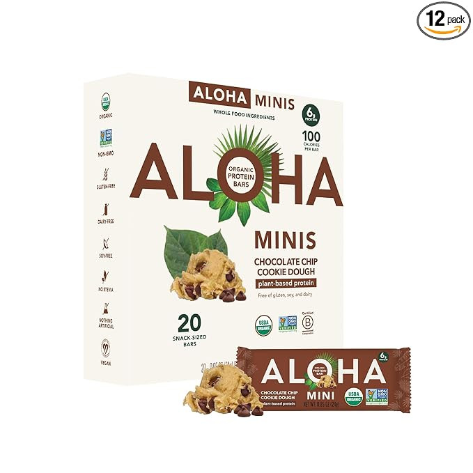 ALOHA Organic Plant Based Protein Bar MINIS |Chocolate Chip Cookie Dough| 20 Count, 24g Bars | Ve... | Amazon (US)